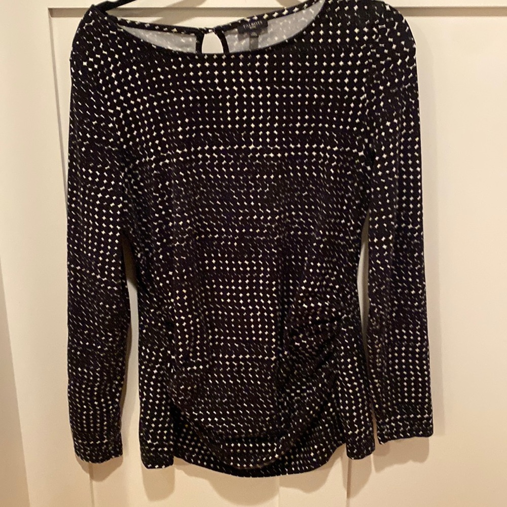 Talbots, black and white stretch cotton, medium petite gathered sides